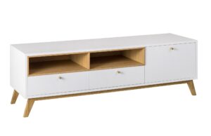 ARBYD B&iacute;l&yacute; TV stolek Thia s dubovou podnož&iacute; 160 x 45 cm