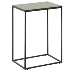 Antracitově &scaron;ed&yacute; keramick&yacute; odkl&aacute;dac&iacute; stolek Kave Home Rewena s kovovou podnož&iacute; 45 x 30 cm