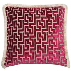 BOHOLOGY Růžov&yacute; sametov&yacute; povlak na pol&scaron;t&aacute;ř Labyrinth 50 x 50 cm s tř&aacute;sněmi
