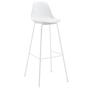 B&iacute;l&aacute; koženkov&aacute; barov&aacute; židle Kave Home Brighter 75 cm