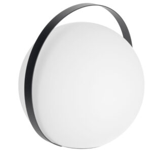 B&iacute;l&aacute; plastov&aacute; stoln&iacute; LED lampa Kave Home Dinesh s černou rukojet&iacute;