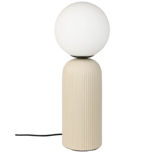 B&iacute;l&aacute; skleněn&aacute; stoln&iacute; lampa ZUIVER DASH s b&eacute;žovou keramickou podstavou