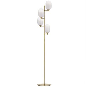 B&iacute;lo-zlat&aacute; skleněn&aacute; stojac&iacute; lampa Nova Luce Balor 165 cm