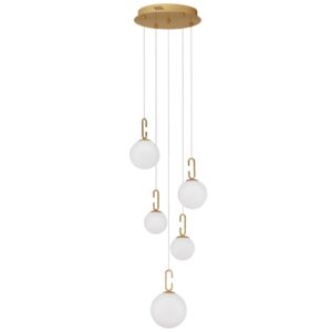 B&iacute;lo-zlat&eacute; skleněn&eacute; z&aacute;věsn&eacute; LED světlo Nova Luce Hook 42 cm