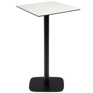 B&iacute;l&yacute; barov&yacute; stůl Kave Home Dina 60 x 60 cm s černou podnož&iacute;