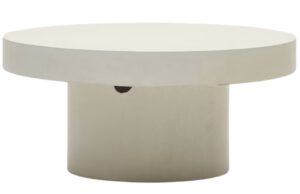 B&iacute;l&yacute; cementov&yacute; zahradn&iacute; konferenčn&iacute; stolek Kave Home Aiguablava 90 cm