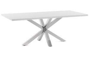 B&iacute;l&yacute; j&iacute;deln&iacute; stůl Kave Home Argo 200 x 100 cm s nerezovou podnož&iacute;