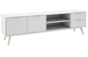 B&iacute;l&yacute; lakovan&yacute; TV stolek Marckeric Campus 180 x 40 cm