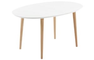 B&iacute;l&yacute; lakovan&yacute; rozkl&aacute;dac&iacute; j&iacute;deln&iacute; stůl Kave Home Oqui 140/220 x 90 cm