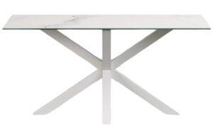 B&iacute;l&yacute; porcel&aacute;nov&yacute; j&iacute;deln&iacute; stůl Kave Home Argo 160 x 90 cm s b&iacute;lou podnož&iacute;