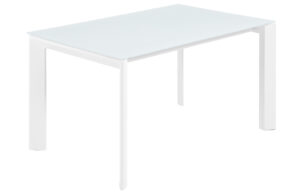 B&iacute;l&yacute; skleněn&yacute; rozkl&aacute;dac&iacute; j&iacute;deln&iacute; stůl Kave Home Axis 160/220 x 90 cm