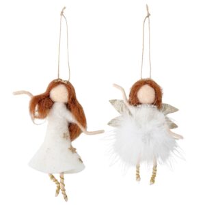 Bloomingville Set dvou b&iacute;l&yacute;ch vlněn&yacute;ch ozdob Liuka 14 cm