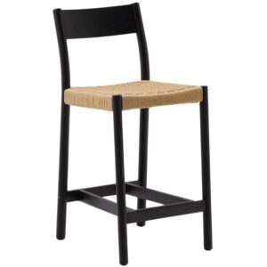 Čern&aacute; dubov&aacute; barov&aacute; židle Kave Home Yalia s v&yacute;pletem 65 cm