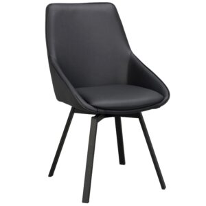 Čern&aacute; kožen&aacute; otočn&aacute; j&iacute;deln&iacute; židle ROWICO ALISON s černou podnož&iacute;