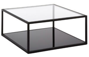 Čern&yacute; kovov&yacute; konferenčn&iacute; stolek Kave Home Blackhill 80 x 80 cm se skleněnou deskou