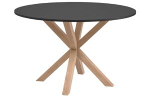 Čern&yacute; lakovan&yacute; j&iacute;deln&iacute; stůl Kave Home Argo 120 cm s př&iacute;rodn&iacute; kovovou podnož&iacute;
