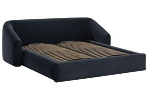 Cosmopolitan Design Tmavě modr&aacute; sametov&aacute; dvoulůžkov&aacute; postel Campi 160 x 200 cm s &uacute;ložn&yacute;m prostorem