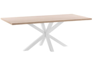 Dubov&yacute; j&iacute;deln&iacute; stůl Kave Home Argo 200 x 100 cm s b&iacute;lou kovovou podnož&iacute;