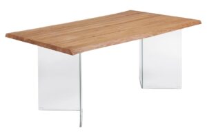 Dubov&yacute; j&iacute;deln&iacute; stůl Kave Home Lotty 160 x 90 cm se skleněnou podnož&iacute;