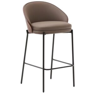 Hněd&aacute; koženkov&aacute; barov&aacute; židle Kave Home Eamy 65 cm