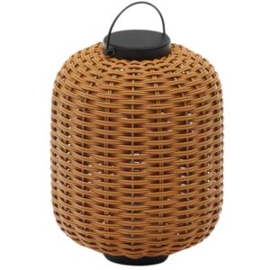 Hněd&aacute; zahradn&iacute; LED lampa z uměl&eacute;ho ratanu Kave Home Saranella 37 cm
