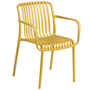 Hořčicově žlut&aacute; plastov&aacute; zahradn&iacute; židle Kave Home Isabellini