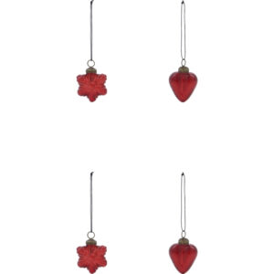 House Doctor Červen&eacute; skleněn&eacute; v&aacute;nočn&iacute; ozdoby Heart & Star