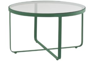 Jotex Skleněn&yacute; konferenčn&iacute; stolek MALBUN 60 cm se zelenou podnož&iacute;