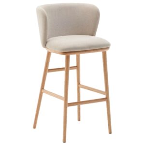 Kave Home B&eacute;žov&aacute; barov&aacute; židle Ciselia 75 cm s dřevěnou podnož&iacute;