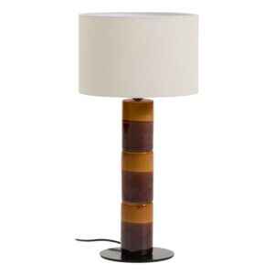 Kave Home Žluto-hněd&aacute; keramick&aacute; stoln&iacute; lampa Mavran