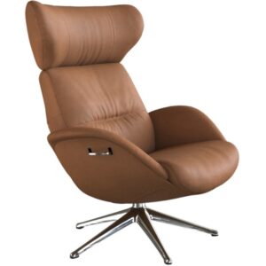 Koňakově hněd&eacute; kožen&eacute; lounge křeslo FLEXLUX MORE