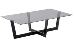Kouřově &scaron;ed&yacute; skleněn&yacute; konferenčn&iacute; stolek Kave Home Plam 120 x 70 cm