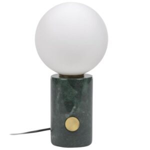 Matně b&iacute;l&aacute; skleněn&aacute; stoln&iacute; lampa Kave Home Lonela s mramorovou podstavou