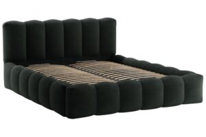 Micadoni Čern&aacute; boucl&eacute; dvoulůžkov&aacute; postel Lupine 180 x 200 cm s &uacute;ložn&yacute;m prostorem