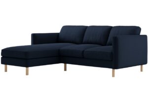 Micadoni Tmavě modr&aacute; sametov&aacute; rohov&aacute; pohovka Eden 223 cm