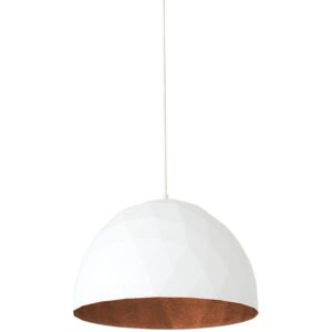 Nordic Design B&iacute;l&eacute; kovov&eacute; z&aacute;věsn&eacute; světlo Auron L s měděn&yacute;mi detaily