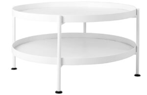 Nordic Design B&iacute;l&yacute; kovov&yacute; konferenčn&iacute; stolek Nollan 80 cm s polic&iacute;