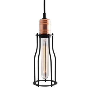 Nordic Design Čern&eacute; kovov&eacute; z&aacute;věsn&eacute; světlo Industry Tall &Oslash; 10 cm s měděn&yacute;mi detaily