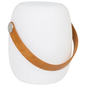 Nordic Living B&iacute;l&aacute; plastov&aacute; stoln&iacute; LED lampa s bluetooth reproduktorem Carin