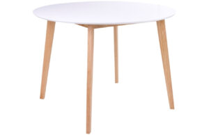 Nordic Living B&iacute;l&yacute; dřevěn&yacute; kulat&yacute; j&iacute;deln&iacute; stůl Vinay 105 cm s př&iacute;rodn&iacute; podnož&iacute;