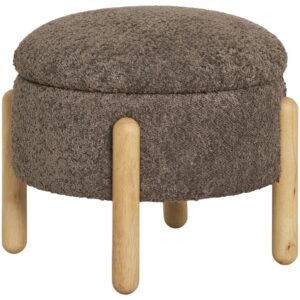 Nordic Living Hněd&yacute; boucl&eacute; taburet Meda 45 cm