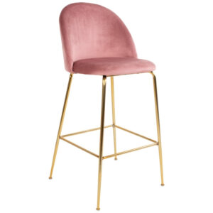 Nordic Living Růžov&aacute; sametov&aacute; barov&aacute; židle Anneke se zlatou podnož&iacute; 76 cm