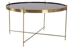 Nordic Living Zlat&yacute; kulat&yacute; skleněn&yacute; konferenčn&iacute; stolek Emeli 70 cm