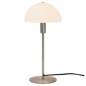 Nordlux Op&aacute;lově b&iacute;l&aacute; skleněn&aacute; stoln&iacute; lampa Ellen se stř&iacute;brnou podstavou