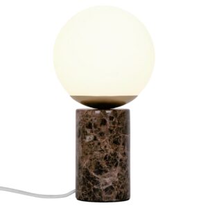 Nordlux Op&aacute;lově b&iacute;l&aacute; skleněn&aacute; stoln&iacute; lampa Lilly s hnědou podstavou