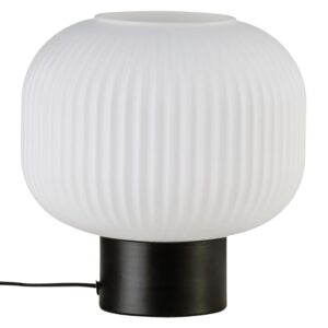 Nordlux Op&aacute;lově b&iacute;l&aacute; skleněn&aacute; stoln&iacute; lampa Milford s kovovou podstavou