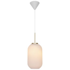 Nordlux Op&aacute;lově b&iacute;l&eacute; skleněn&eacute; z&aacute;věsn&eacute; světlo Milford 20 cm s mosazn&yacute;m zavě&scaron;en&iacute;m