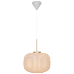 Nordlux Op&aacute;lově b&iacute;l&eacute; skleněn&eacute; z&aacute;věsn&eacute; světlo Milford 30 cm s mosazn&yacute;m zavě&scaron;en&iacute;m