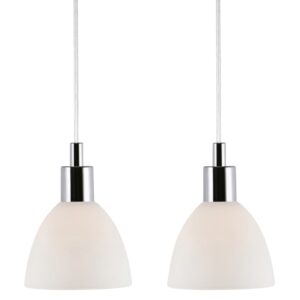Nordlux Set dvou op&aacute;lově b&iacute;l&yacute;ch skleněn&yacute;ch z&aacute;věsn&yacute;ch světel Ray 12 cm se stř&iacute;brn&yacute;m zavě&scaron;en&iacute;m