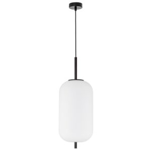 Op&aacute;lově b&iacute;l&eacute; skleněn&eacute; z&aacute;věsn&eacute; světlo Nova Luce Lato 22 cm s čern&yacute;m zavě&scaron;en&iacute;m